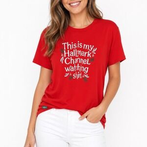 Hallmark Channel Womens Red Graphic T-Shirt XL This Is My Watching Shirt
